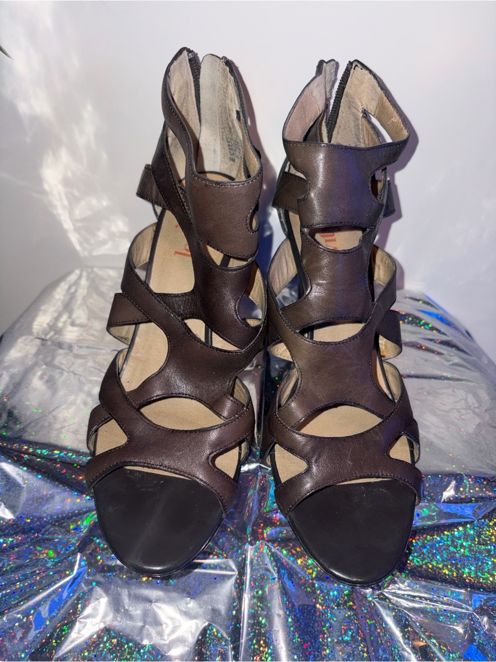 levity Dark Brown Strappy Cutout Heels